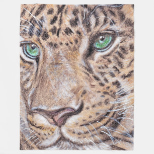 Green-Eyed Leopard Face Blowup Fleece Blanket