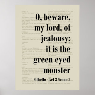 Green Eyed Monster Othello Shakespeare Quote Poster