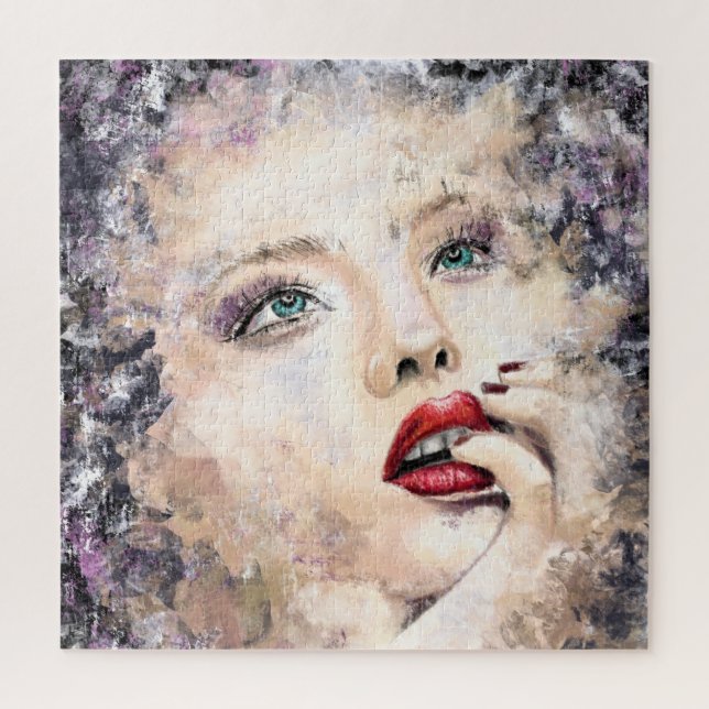 Green Eyed Pretty Woman Abstract Original Painting Jigsaw Puzzle (Vertical)
