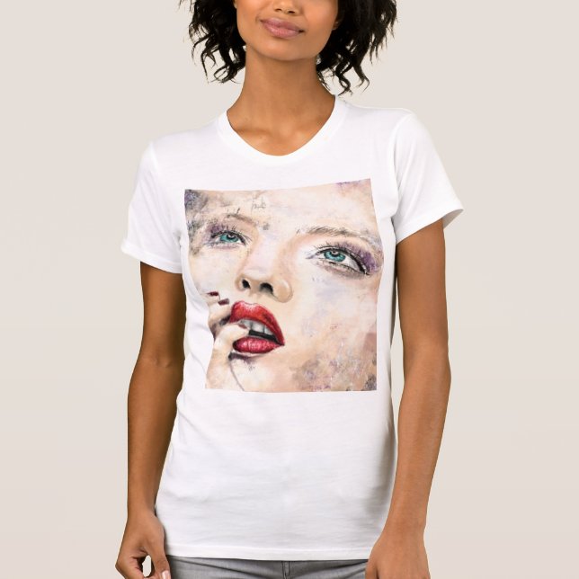 Green Eyed Pretty Woman Abstract Original Painting T-Shirt (Front)