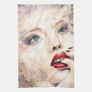 Green Eyed Pretty Woman Kitchen Towel