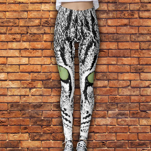 Green Eyed Tabby Cat Faux Watercolor Leggings