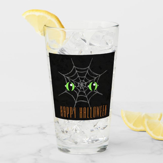 Green Eyes And Grey Spiderweb Glass Tumbler (Front Ice)