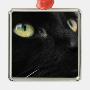 Green Eyes - Black Cat Metal Tree Decoration
