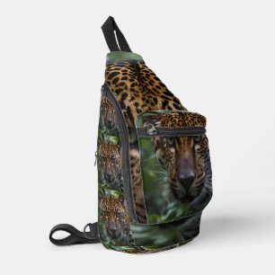 Green Eyes Jaguar Stalking In The Forest, Sling Bag