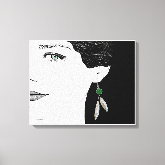 Green eyes pretty woman fashion illustration art canvas print (Front)