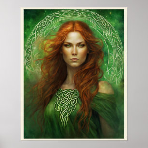 Green Eyes Red Hair Celtic Knot Portrait Poster