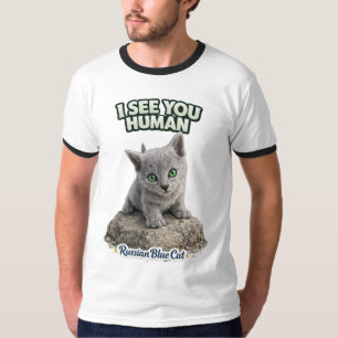Green Eyes Russian Blue Kitten – I See You Human T-Shirt