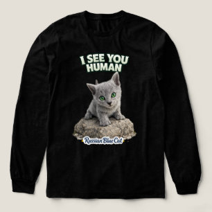 Green Eyes Russian Blue Kitten – I See You Human Tri-Blend Shirt