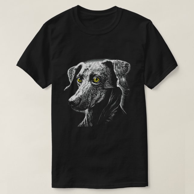 Green Eyes Scratchboard Mutt T-Shirt (Design Front)
