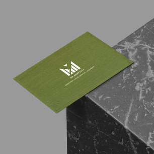 Green Fabric Texture Elegant Monogram Logo Custom Business Card