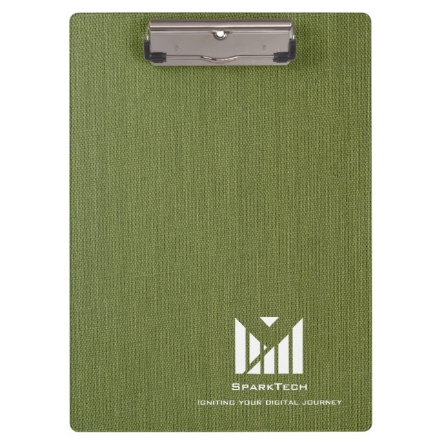 Green Fabric Texture Elegant Monogram Logo Custom Clipboard (Front)