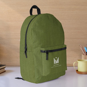 Green Fabric Texture Elegant Monogram Logo Custom Printed Backpack