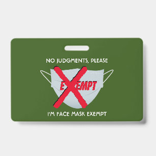Green   FACE MASK EXEMPT ID Badge