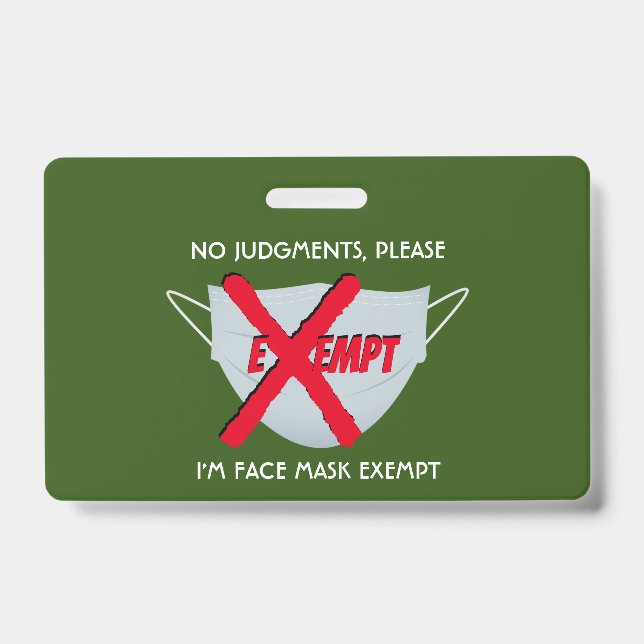 Green | FACE MASK EXEMPT ID Badge (Front)