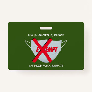 Green FACE MASK EXEMPT ID Badge