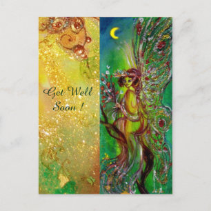 GREEN FAIRY AND GOLD FLORAL SPARKLES Get Well Soon Postcard