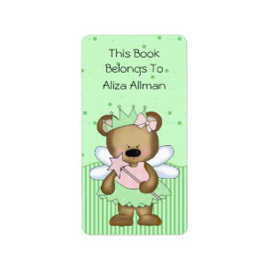 Green Fairy Bear Bookplate Label