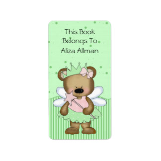 Green Fairy Bear Bookplate Label