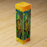 GREEN FAIRY IN GOLD SPARKLES WINE BOX<br><div class="desc">Whimsical, colourful vibrant watercolor painting with golden and silver foil in yellow, green, red colours , </div>