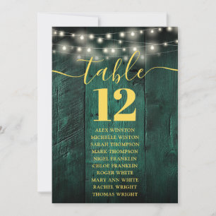 Green Fairy Lights Wood Table Number Seating Chart