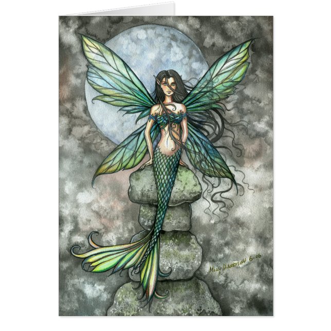 Green Fairy Mermaid Blank Card (Front)