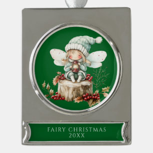 Green Fairy Merry Christmas Silver Plated Banner Ornament