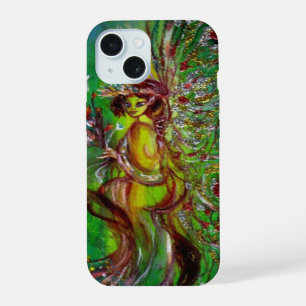 GREEN FAIRY WITH GOLD FLORAL SPARKLES IN MOONLIGHT iPhone 15 CASE