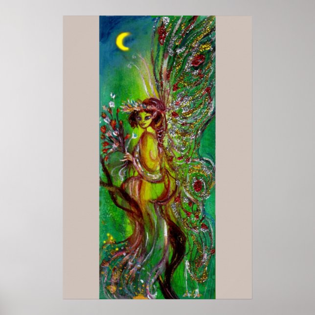 GREEN FAIRY WITH GOLD SPARKLES IN MOONLIGHT POSTER (Front)