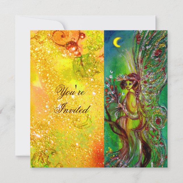 GREEN FAIRY yellow blue red silver Invitation (Front)