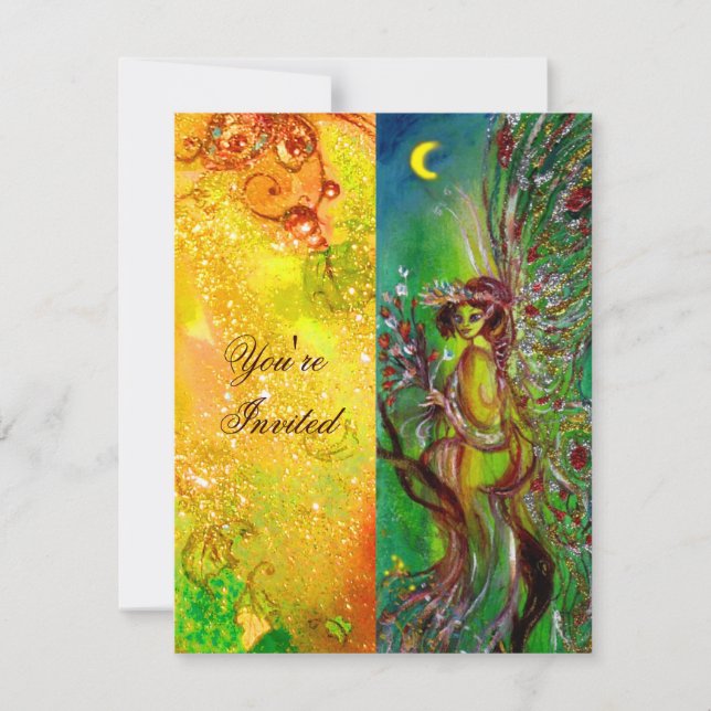 GREEN FAIRY yellow blue red silver Invitation (Front)