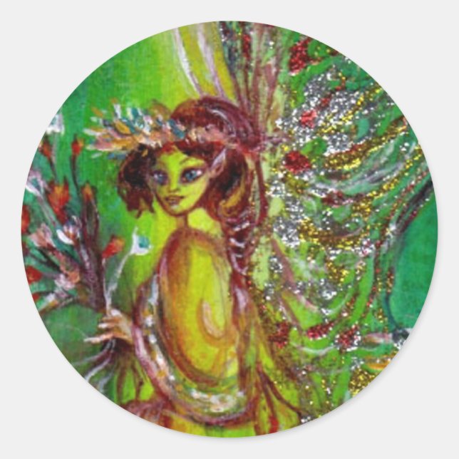 GREEN FAIRY , yellow gold silver red Classic Round Sticker (Front)