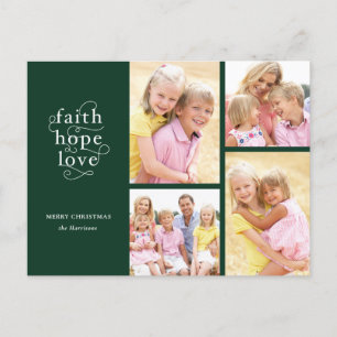 Green Faith Hope Love 4-Photo Typography Christmas Postcard