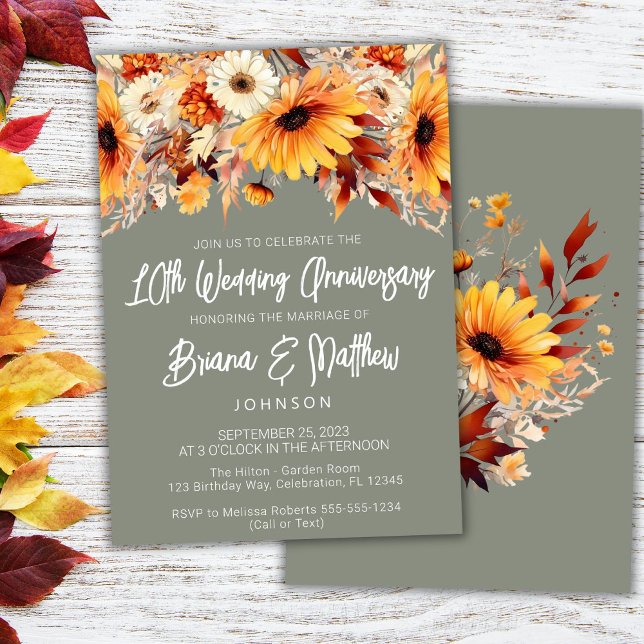 Green Fall Floral 10th Wedding Anniversary  Invitation (Creator Uploaded)