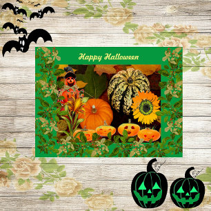 Green Fall Foliage Scarecrow Pumpkin Halloween sp