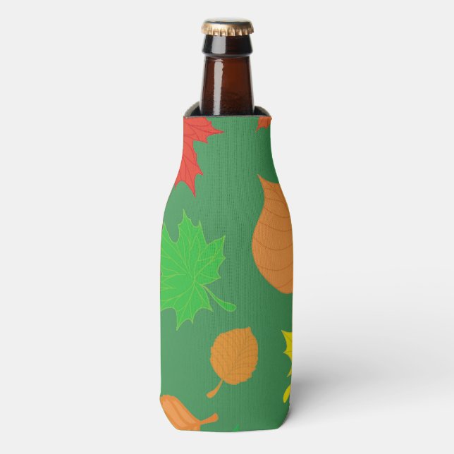 Green fall leaves bottle cooler (Bottle Front)