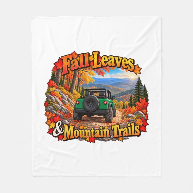 Green_Fall Leaves & Mt Trails Fleece Blanket (Front)