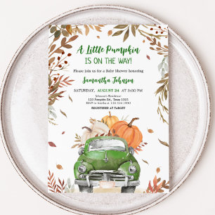 Green Fall Pumpkin Truck Baby Shower Invitation