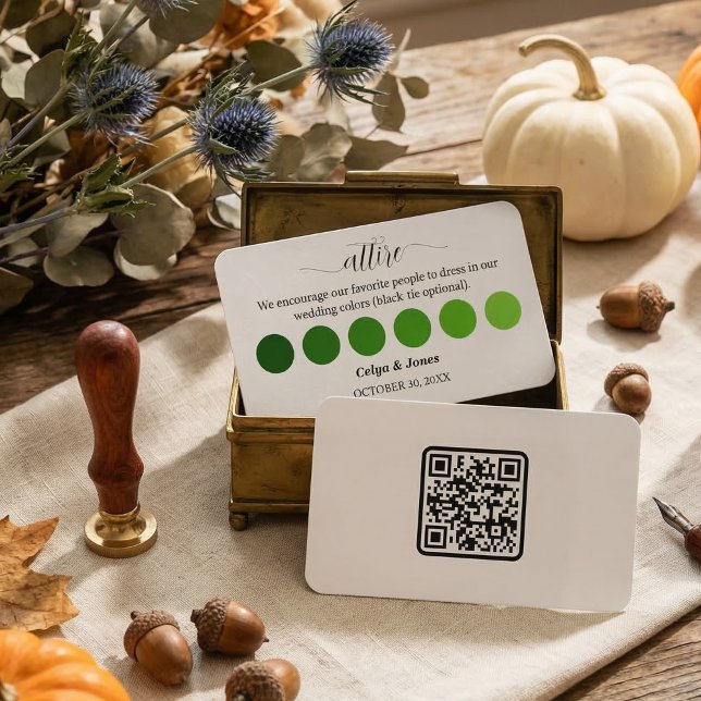 Green Fall Wedding Attire Dress Code Palette  Enclosure Card (Green Fall Wedding Attire Dress Code Palette QR Code Enclosure Card )
