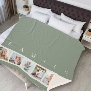 Green Family Caption Photo Collage Custom Picture Sherpa Blanket