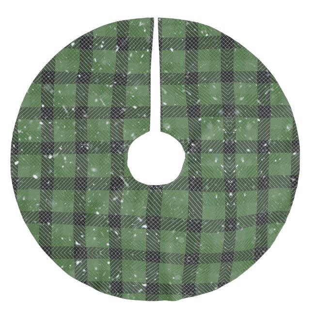 Green family christmas wallpaper brushed polyester tree skirt (Front)