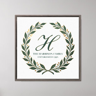 Green Family Monogram Canvas Laurel Script Initial Print