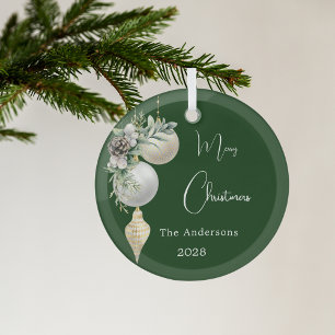 Green family name Christmas Glass Tree Decoration