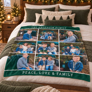 Green Family Photo Collage Peace Love Fleece Blanket