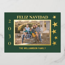 Green Family Photo Feliz Navidad Gold Foil 