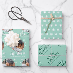 Green Family Photo Snowflake Merry Christmas Wrapping Paper Sheet