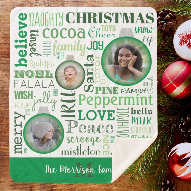 Green Family Photos Merry Christmas Sherpa Blanket (Creator Uploaded)