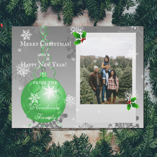 Green Fancy Christmas Ornament Holiday Photo Card