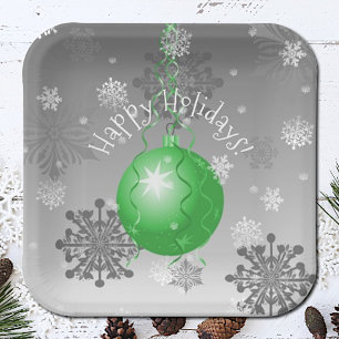 Green Fancy Christmas Ornament Paper Plate