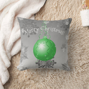 Green Fancy Christmas Ornament Throw Pillow